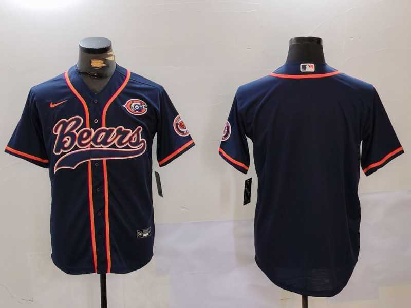 Mens Chicago Bears Blank Navy Blue With Patch Cool Base Stitched Baseball Jersey